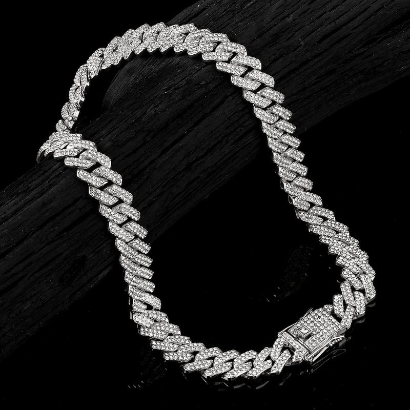 JUNVirtuous 2 Pieces Cuban Link Chain Mens Iced Out Miami Cuban Necklace and Bracelet Silver Bling Diamond Hip Hop Jewelry for Men and Women… - Image 5